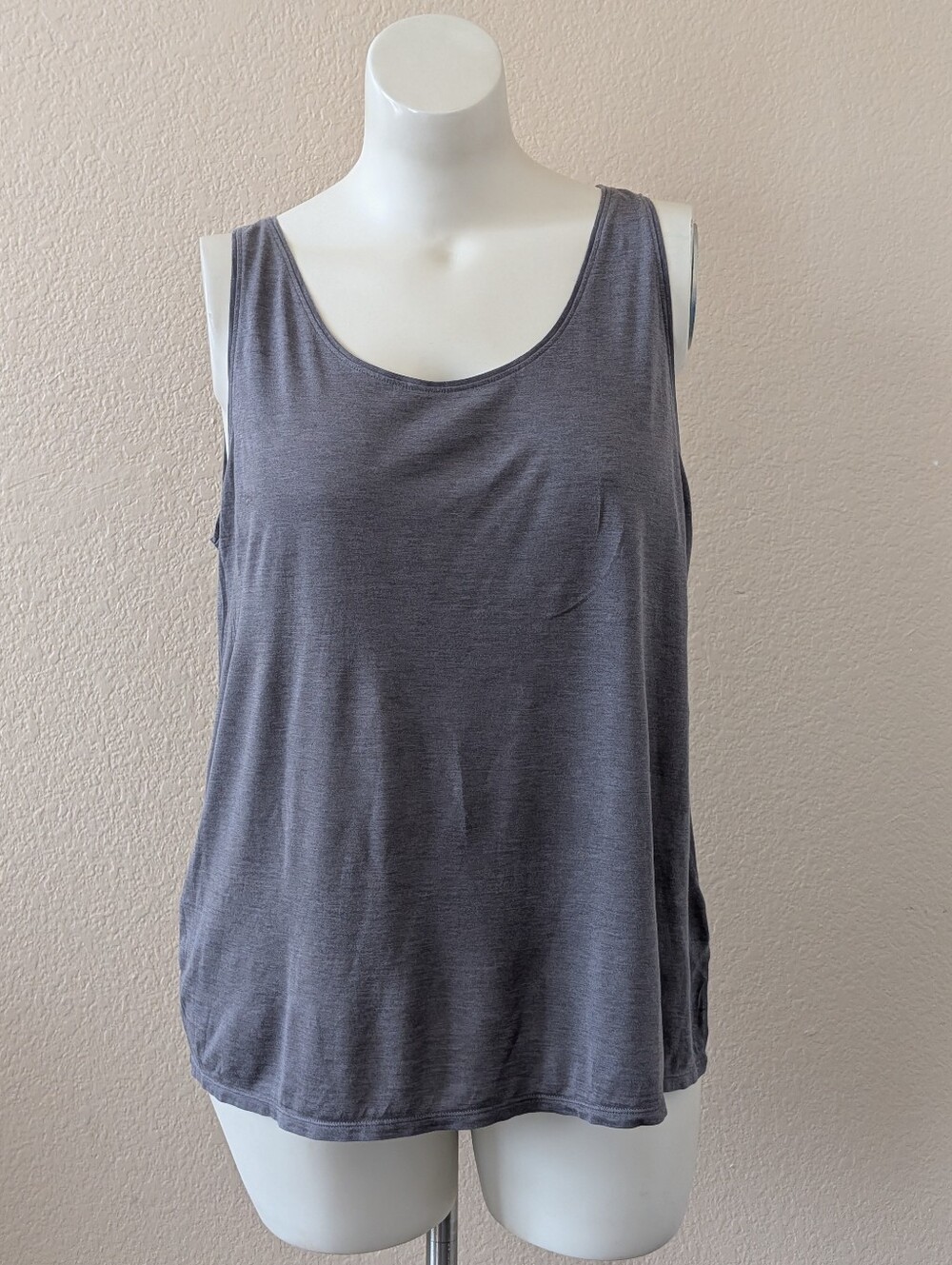 Eileen Fisher Grey Silk Cotton Blend Scoop Neck Tank Top L